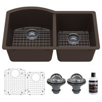 Karran Undermount Quartz 32" 60/40 Double Bowl Kitchen Sink Kit, Brown