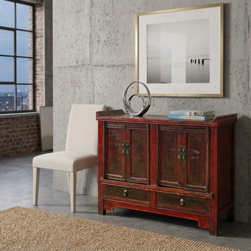 Vintage Distressed Brick Red Marks Point Edge Credenza Sideboard Cabinet ws4978