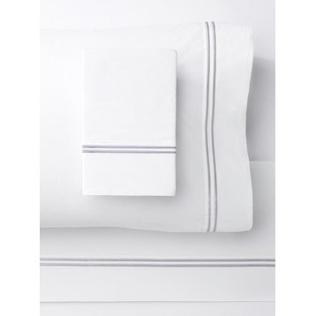 1000 Thread Count 2 Stripe Embroidery Sheet Set, Light Grey on White, Cal King S
