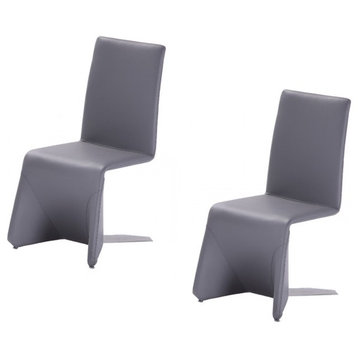 Modrest Nisse Contemporary Leatherette Dining Chairs, Set of 2, Gray, Chrome