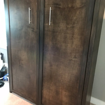 Custom Built Vertical Full Size Murphy Bed Cabinet with Crown Molding - Stained