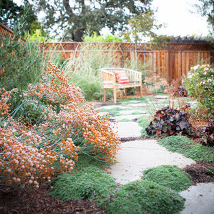 Kleiner, Geometrischer, Halbschattiger Eklektischer Vorgarten mit Natursteinplatten in San Francisco