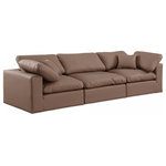 Meridian Furniture - Comfy Upholstered Modular Sofa, Brown, 3-Piece: 1 Armless Chair, 2 Corner Chair, Vegan Leather - Give your space a whole new look with this brown Comfy vegan leather sofa. This handsome sofa fits nicely with other items in the Comfy collection and is a versatile seating option designed for adaptability, comfort and style. Wrapped in rich brown durable vegan leathered upholstery, this sofa offers a plush embrace of overstuffed down feather cushions, carefully crafted to deliver the highest level of comfort. The perfect seat for creating an oasis for relaxation, this sofa has thick foam surrounding its frame for added support and coziness.