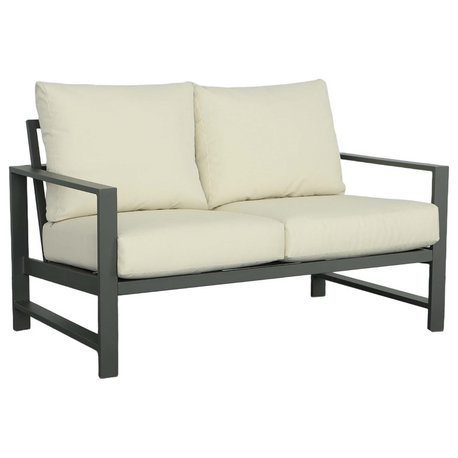 Edgewater Outdoor Loveseat- Frame & Cushions, Gray/Beige