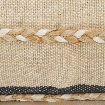 Atlantis Black and Taupe Throw Pillow with Jute Braiding and Fringe, 14" X 36"