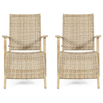 Arlost Outdoor Wicker Lounge Chair With Ottoman, Set of 2