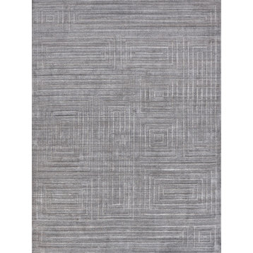 Castelli Handmade Hand Loomed Wool and Bamboo Silk Gray Area Rug, 9'x12'