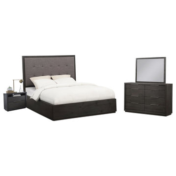 Outbound 4PC Cal King Storage Bed, Nightstand, Dresser, Mirror Set Grey