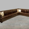 Brown Leather Sectional With Nailheads