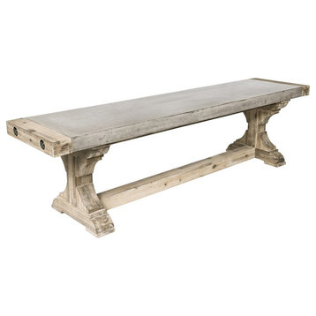 Pirate Dining Bench In Concrete And Wood With Waxed Atlantic Finish
