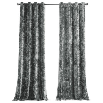 Lush Crush Grommet Velvet Window Curtain Single Panel, Stone Grey, 50w X 96l