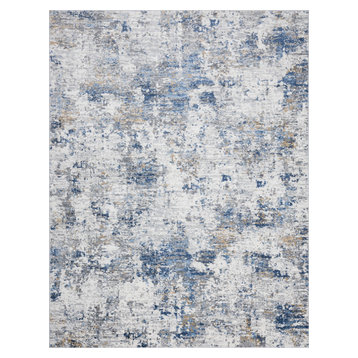 Ramiro Contemporary Abstract Indigo & Gray Rectangle Area Rug, 8'x10'