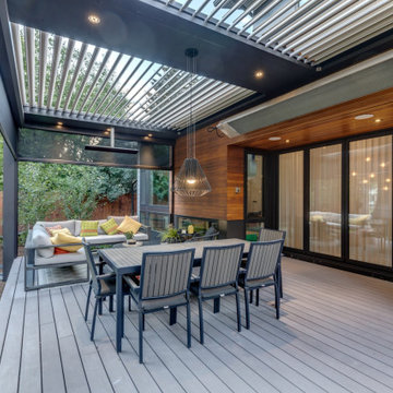 StruXure Adjustable Pergola Over Seating Area with Phantom Motorized Screens