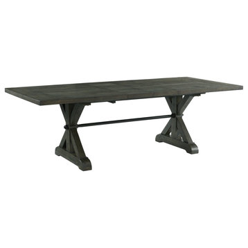Trestle 96" Rectangular Extension Pedestal Dining Table, Distressed Gray Wood