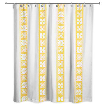 Folk Floral Stripe Pattern in Yellow Shower Curtain