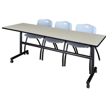 Kobe 84 Flip Top Mobile Training Table- Maple & 3 'M' Stack Chairs- Grey