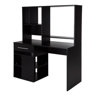 South Shore Axess Small Desk and 4-Shelf Bookcase Set in Pure Black