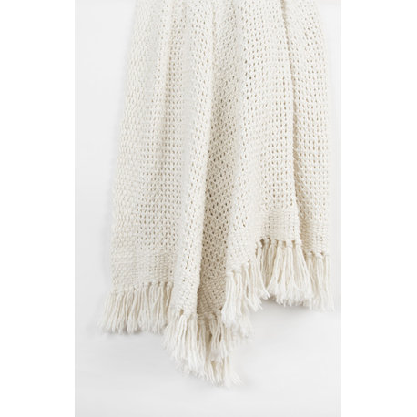 Basic Fringed Throw - White