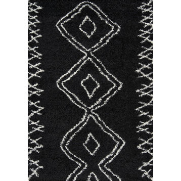 Maya 2" Thick Pile, Berber-Style Rug, Black, 5'3"x7'6"