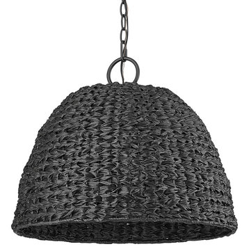 Rue 3-Light Outdoor Pendant, Natural Black With Silken Black Wicker