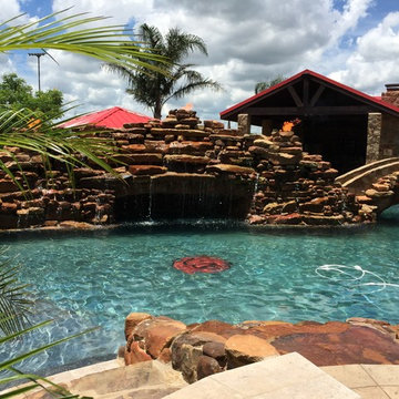 yorktown pool, water feature and outdoor living complex