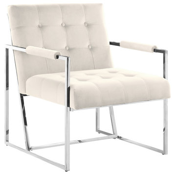 Louie Modern Arm Chair with Silver Frame, Beige