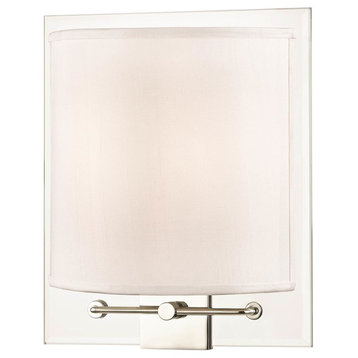 Peoria 2 Light Wall Sconce, Polished Nickel Finish, White 100% Silk