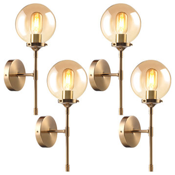 4-Pack 1-Light Armed Sconce, Globe Glass Wall Sconce, Amber