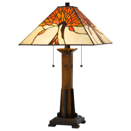 Cal Lighting Tiffany 2 Light Floral Table Lamp, Tiffany/Dark Bronze