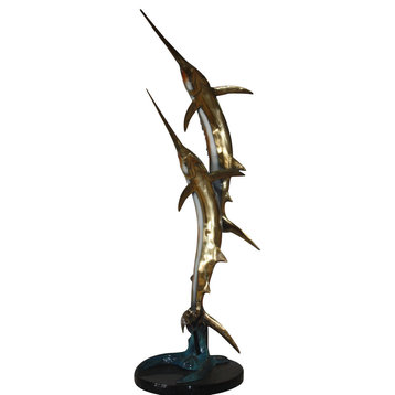 Two Sailfish 56"H Bronze Statue On A Marble Base