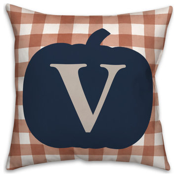 Blue Pumpkin Monogram V 18x18 Spun Poly Pillow