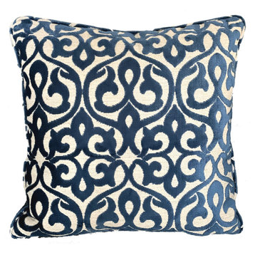 Plutus Velvety French Medallion Blue and Off White Geometric Luxury Throw Pillow, Double Sided  20"x26" Standard
