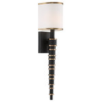 Crystorama - Sloane 1 Light Vibrant Gold + Black Forged Wall Sconce - Add elegance and sophistication to a room with the Sloane vibrant gold and black forged metal wall sconce. It's elongated tapered arm, and cylindrical white silk shade is an effortless way to add visual interest to your wall.