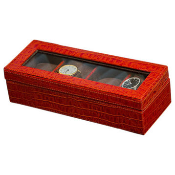 Leather Box for 4 Watches, Burnt Orange