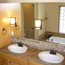 Pebble back splash bathroom