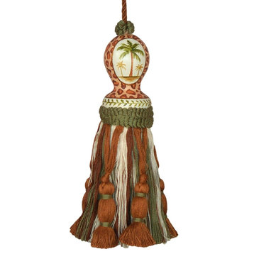 Tassel Palm Tree Brown Pair Wood Poly Rayon Hand-Painted Carved