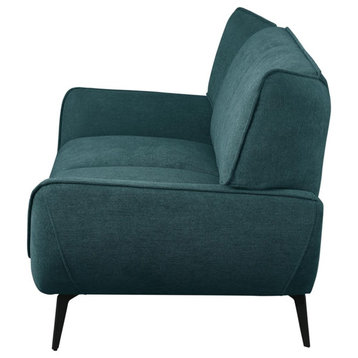 Coaster Upholstered Fabric & Metal Wing Back Loveseat in Teal Blue/Black