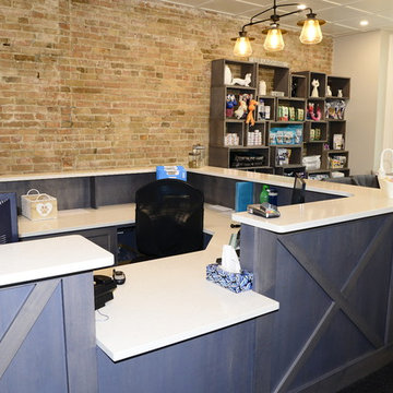 Reception After Custom Desk and Brick Wall Exposed