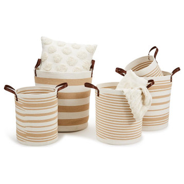 Two's Company Natural Neutrals Set of 5 Hand-Crafted Striped Baskets