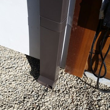 Costa Mesa, New Modern Home. Angle Face 5 inch Gutters, Smooth Downspouts.