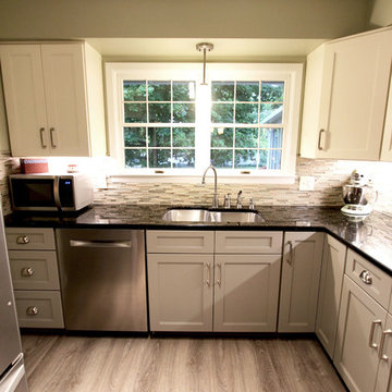 Refaced 2-tone kitchen, Base Cabinets - Harbor Mist; Wall Cabinets - Divinity