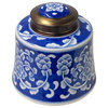 Oriental Handmade Blue White Porcelain Metal Lid Container Urn Hws1745