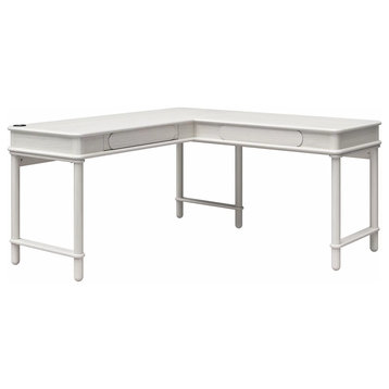 Eclectic L-Shaped Desk, Top With Lift Section & Storage Drawers, Rustic White