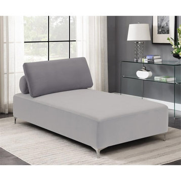 Pemberly Row Velvet Upholstered Accent Chaise with Removable Pillow Gray