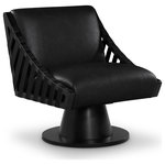 Meridian Furniture - Millwin Upholstered Swivel Accent Chair, Black, Vegan Leather, Black Finish - Revitalize your space with the Millwin black vegan leather swivel accent chair, featuring a sleek vegan leather upholstery that marries modern elegance with eco-friendly craftsmanship in a unique art deco manner. This stylish chair offers smooth 360-degree swivel functionality on a black wood frame and base, making it a versatile choice. Its contemporary design and plush cushioning provide both comfort and visual appeal, adding a sophisticated touch to any setting.