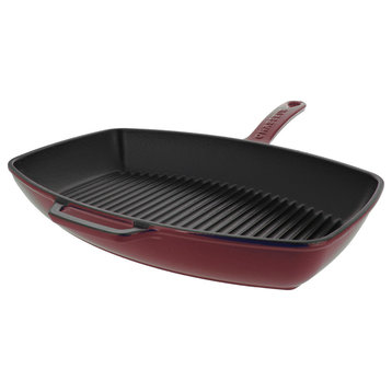 Chasseur 12" Red Rectangular French Enameled Cast Iron Grill Pan