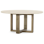 Four Hands - Mia Round Dining Table-Parchment White - Bring a noble sense to the table. Banded legs of brass-finished steel support a rounded tabletop, as a high-gloss sheen enhances the natural texture and tone of white concrete.