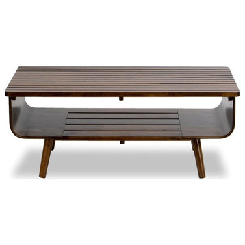 Astrid Mid-Century Modern Rectangular Solid Wood Coffee Table in Brown
