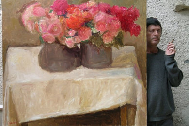 roses sur table - 110 x 120