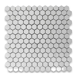 Stone Center Corp - Thassos White Marble Hexagon Mosaic Tile 1 inch Polished, 1 sheet - Wall And Floor Tile